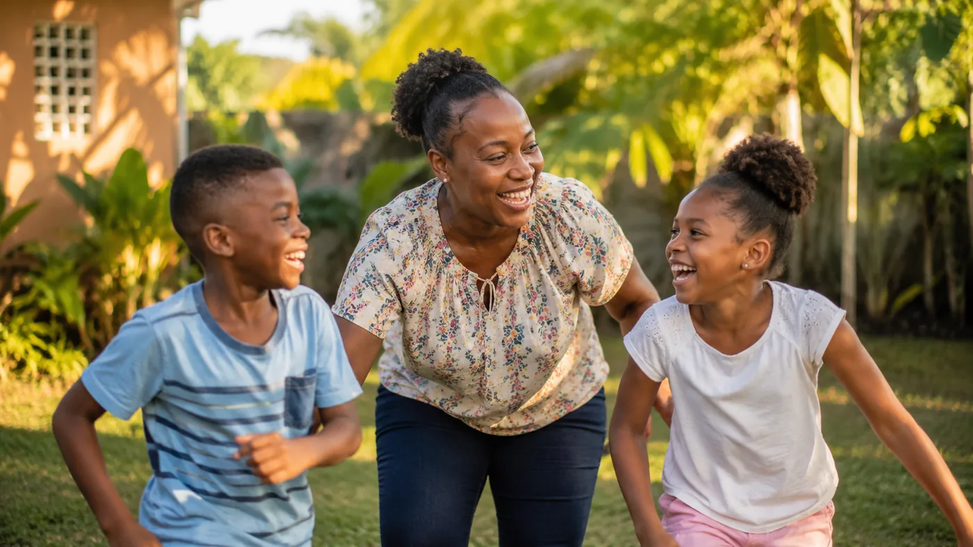 A Jamaican family enjoying time together at home — illustrative.
